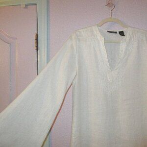 Express Women's 100% Linen Top Size S Embroidered Flared Sleeve Oversized Tunic